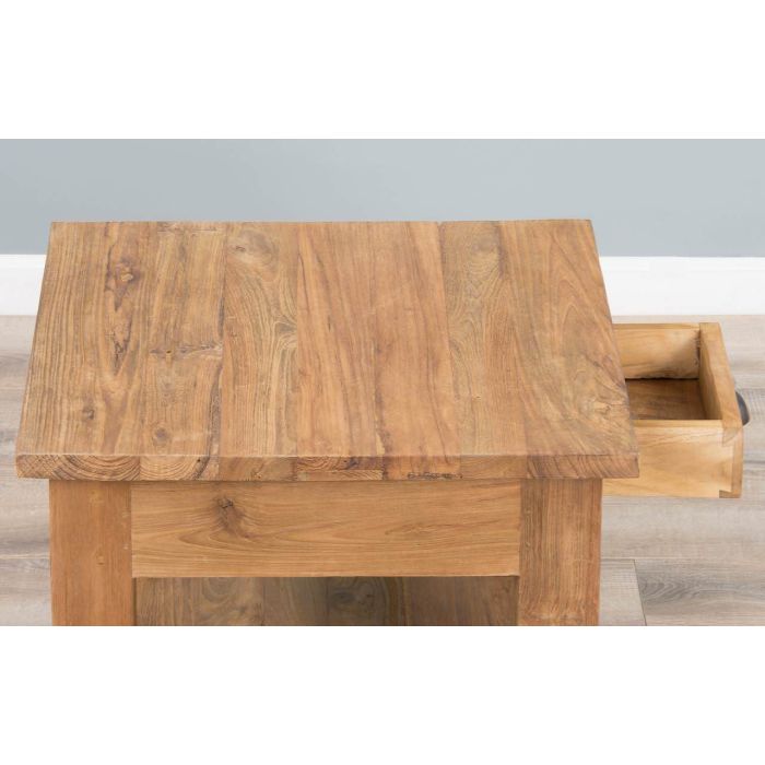 Reclaimed Teak Modern Coffee Table with Drawer & Shelf - 8