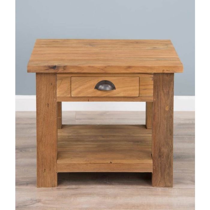 Reclaimed Teak Modern Coffee Table with Drawer & Shelf - 5