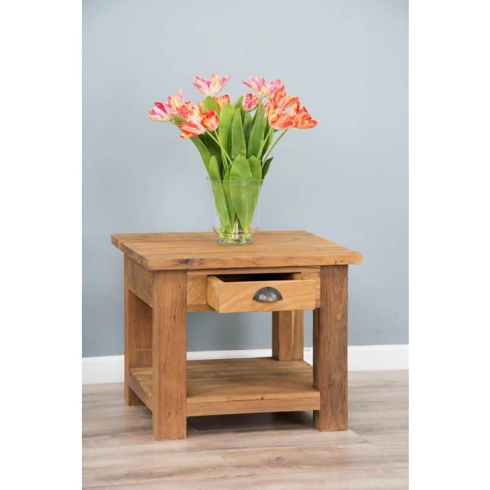 Reclaimed Teak Modern Coffee Table with Drawer & Shelf - 3