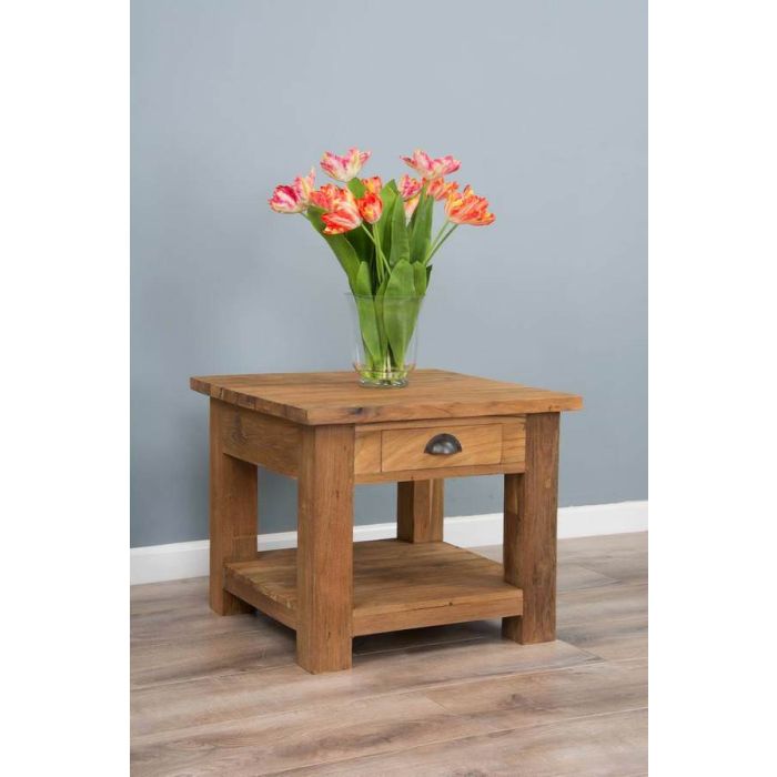 Reclaimed Teak Modern Coffee Table with Drawer & Shelf - 1