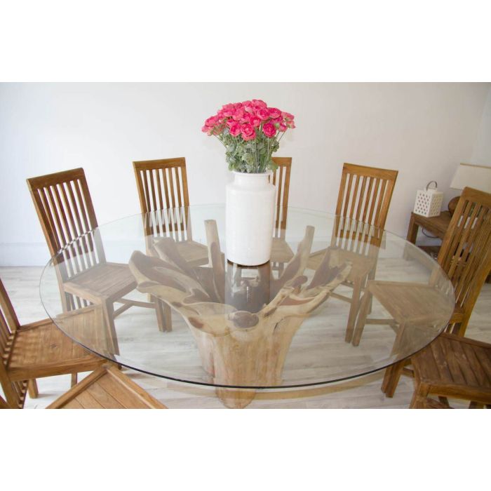 1.8m Reclaimed Teak Root Flute Circular Dining Table with 8 or 10 Santos Chairs - 1