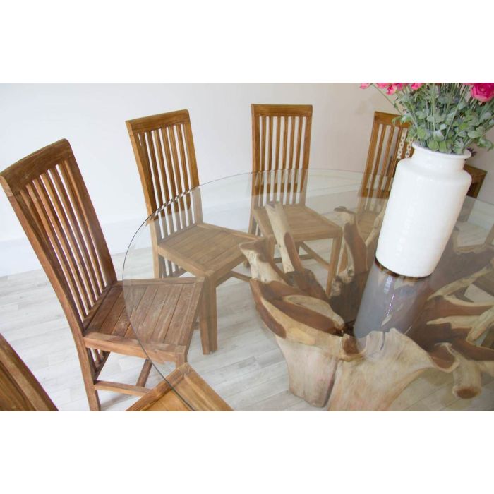 1.8m Reclaimed Teak Root Flute Circular Dining Table with 8 or 10 Santos Chairs - 3