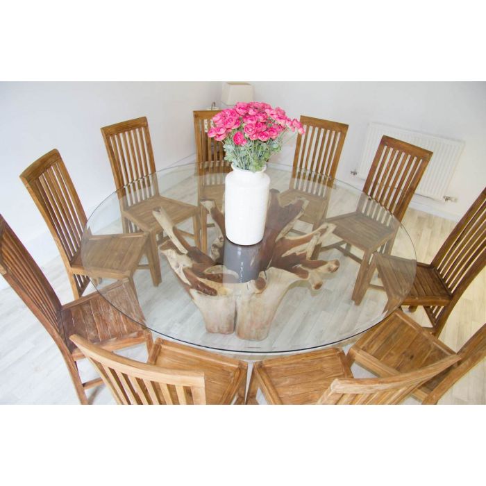 1.8m Reclaimed Teak Root Flute Circular Dining Table with 8 or 10 Santos Chairs - 0