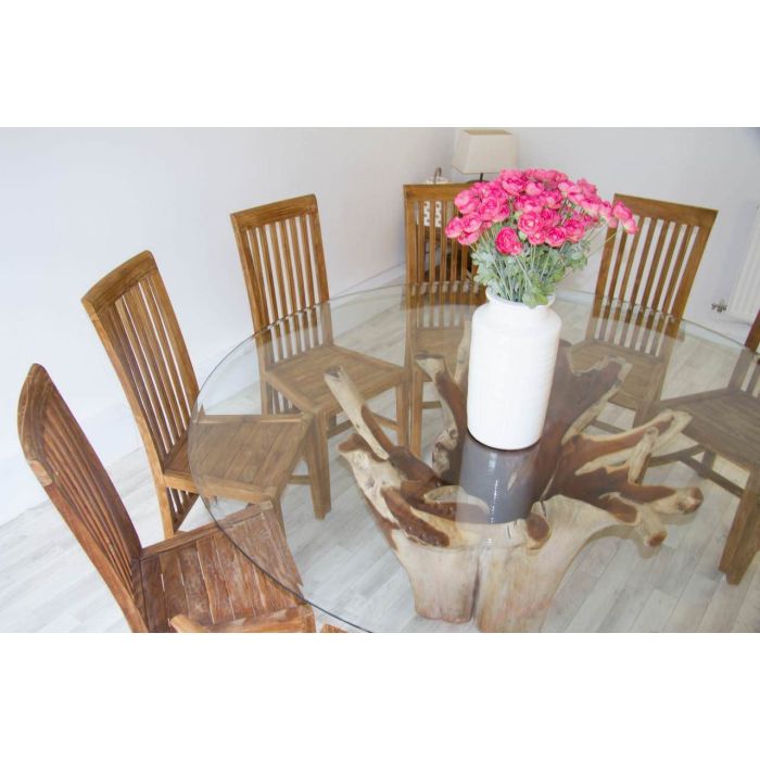 1.8m Reclaimed Teak Root Flute Circular Dining Table with 8 or 10 Santos Chairs - 4