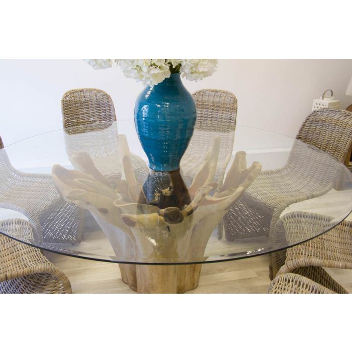 1.8m Reclaimed Teak Root Flute Circular Dining Table with 8 Stackable Zorro Chairs - 2