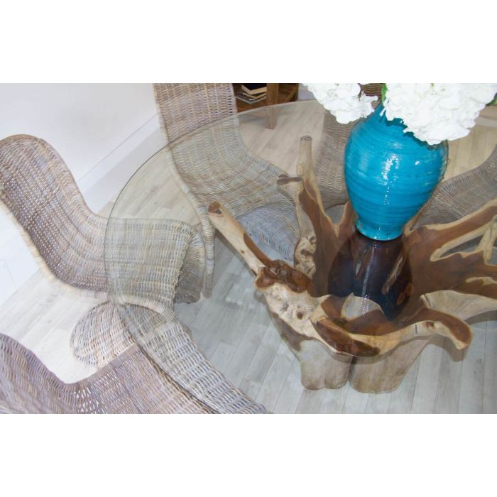 1.8m Reclaimed Teak Root Flute Circular Dining Table with 8 Stackable Zorro Chairs - 7