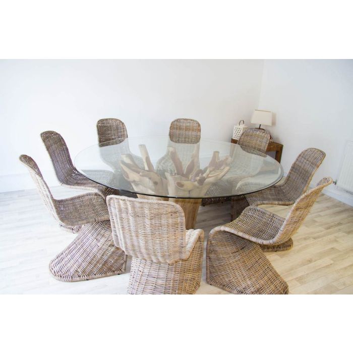 1.8m Reclaimed Teak Root Flute Circular Dining Table with 8 Stackable Zorro Chairs - 6
