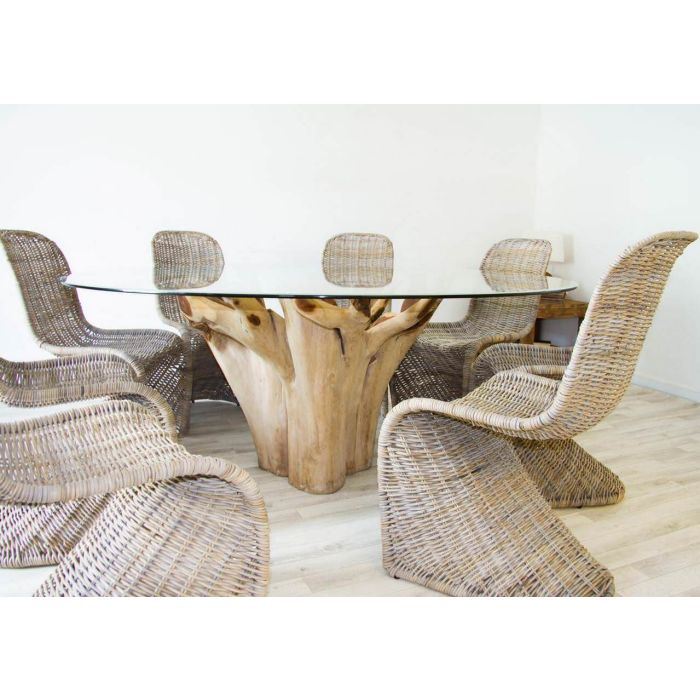 1.8m Reclaimed Teak Root Flute Circular Dining Table with 8 Stackable Zorro Chairs - 4