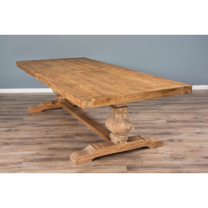 3m Reclaimed Elm Pedestal Dining Table with 2 Benches  - 3
