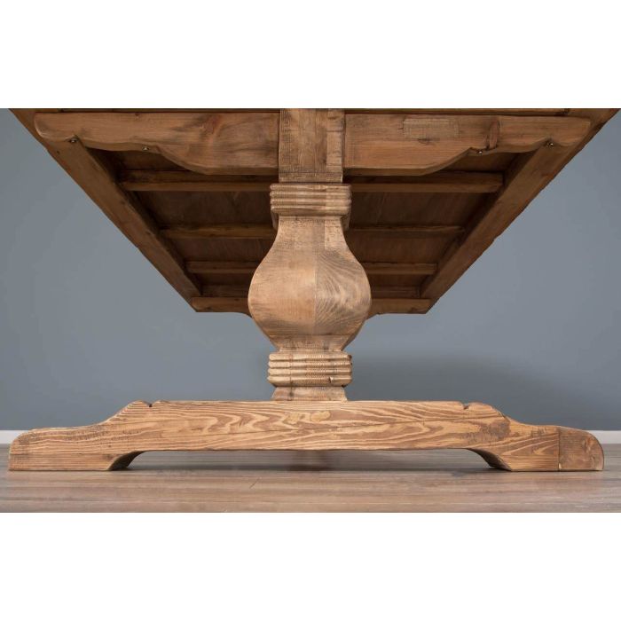 3m Reclaimed Elm Pedestal Dining Table with 2 Benches  - 4