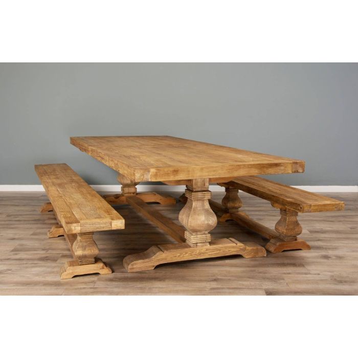 3m Reclaimed Elm Pedestal Dining Table with 2 Benches  - 7