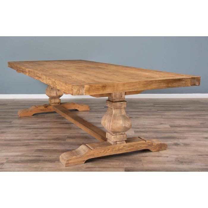 3m Reclaimed Elm Pedestal Dining Table with 2 Benches  - 0