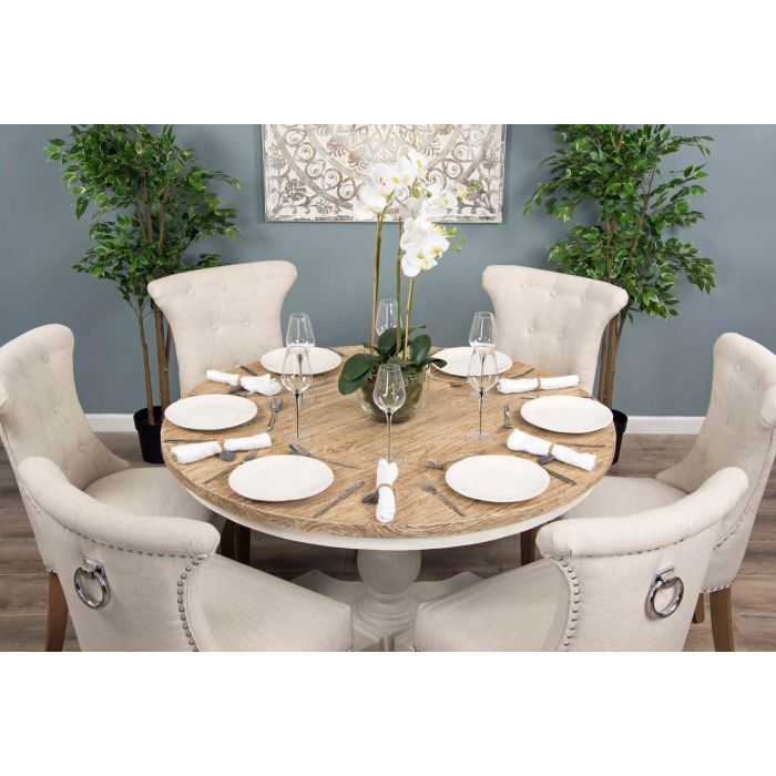 1.3m Country Pedestal Dining Table with 6 Windsor Ring Back Chairs - 5