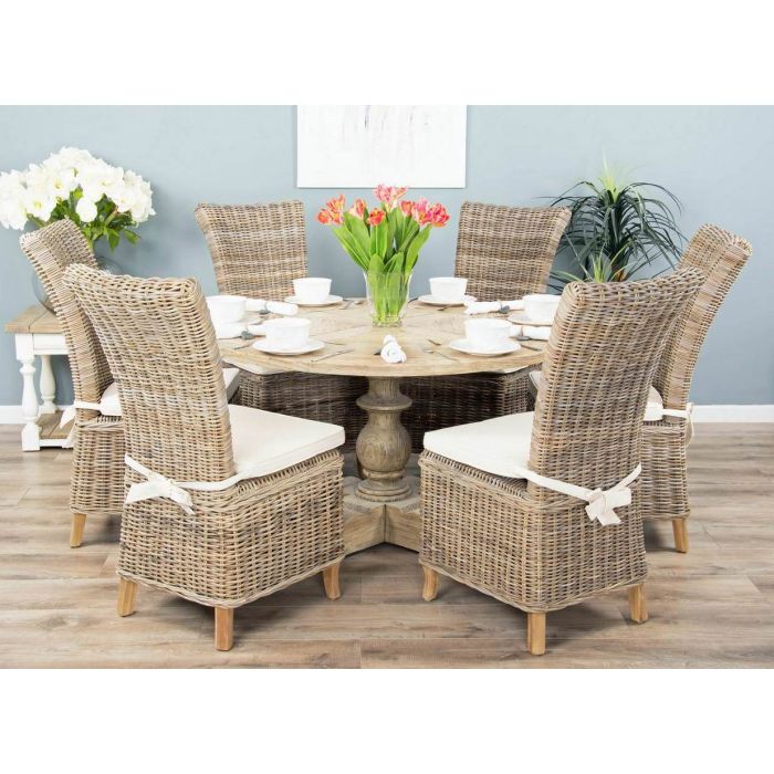 1.3m Farmhouse Pedestal Dining Table with 4 Latifa Chairs - 2