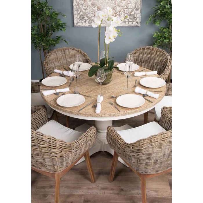 1.3m Country Pedestal Dining Table with 6 Scandi Armchairs - 5