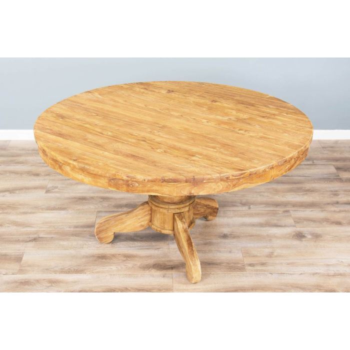 1.5m Reclaimed Teak Circular Pedestal Dining Table with 6 or 8 Vikka Chairs - 5