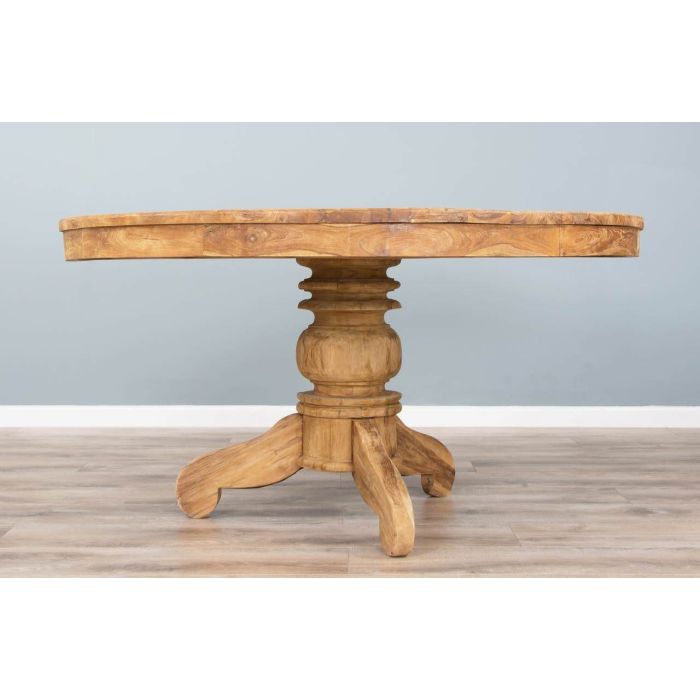 1.5m Reclaimed Teak Circular Pedestal Dining Table with 6 or 8 Vikka Chairs - 7