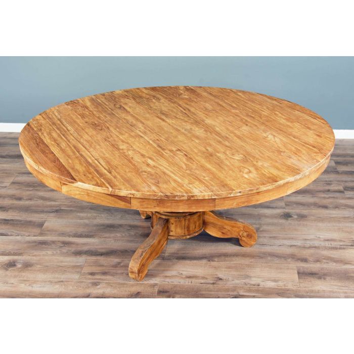 1.8m Reclaimed Teak Circular Pedestal Table with 8 Stackable Zorro Dining Chairs - 11