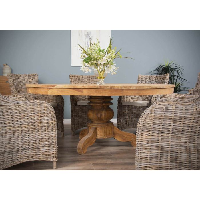 1.8m Reclaimed Teak Circular Pedestal Table with 8 Donna Armchairs - 0