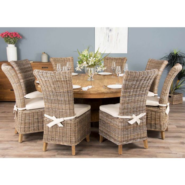 1.8m Reclaimed Teak Circular Pedestal with 8 Latifa Chairs - 0