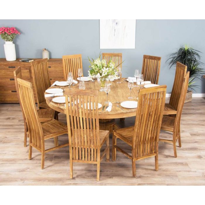 1.8m Reclaimed Teak Circular Pedestal Table with 8 Vikka Dining Chairs - 5