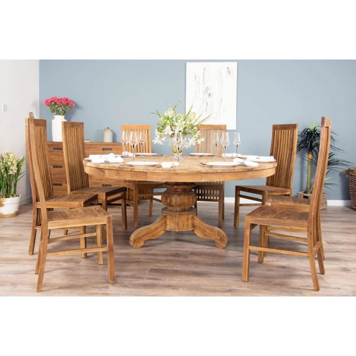 1.8m Reclaimed Teak Circular Pedestal Table with 8 Vikka Dining Chairs - 2