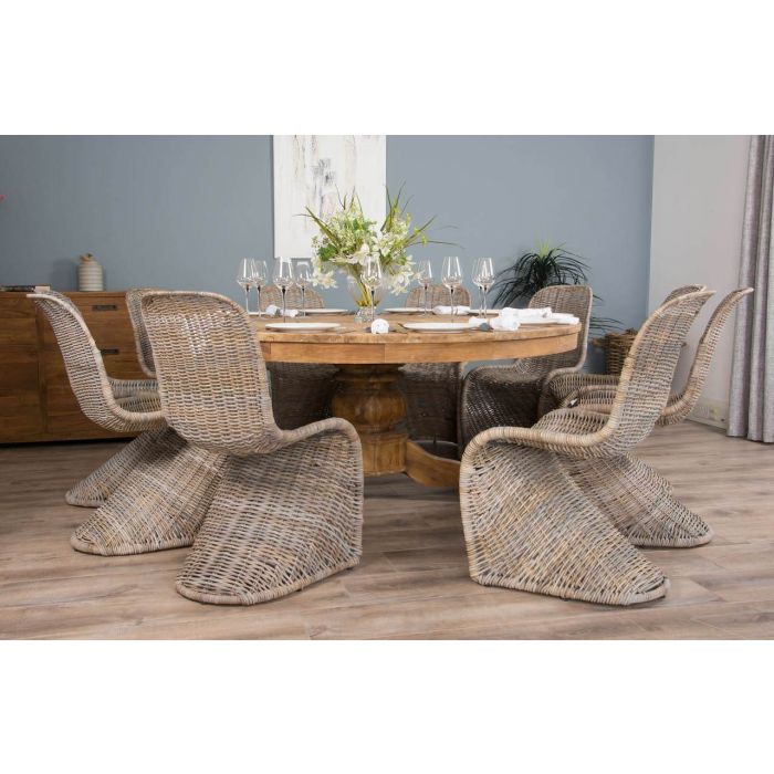 1.8m Reclaimed Teak Circular Pedestal Table with 8 Stackable Zorro Dining Chairs - 5