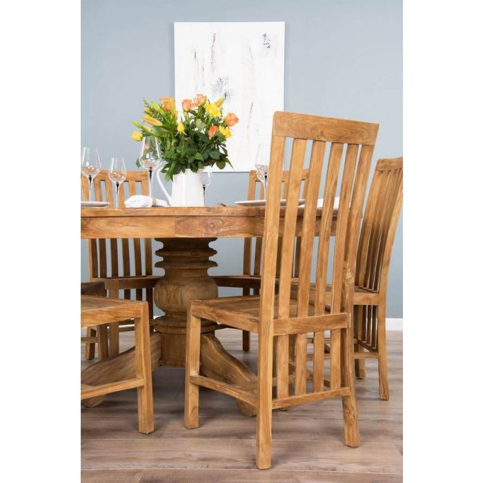 1.5m Reclaimed Teak Circular Pedestal Dining Table with 6 Santos Chairs - 2