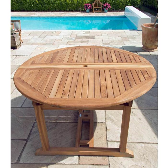 1.5m x 1.5m-2.3m Teak Circular Double Extending Table - 1