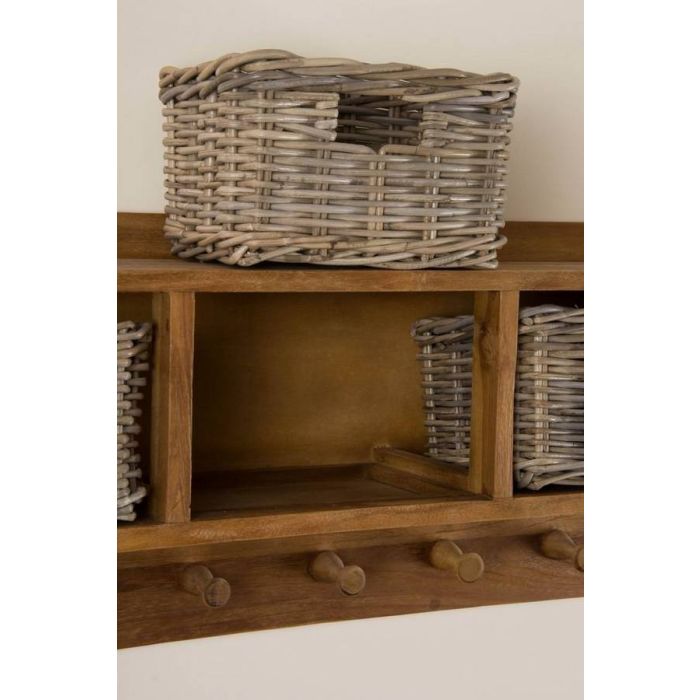 Reclaimed Teak Coat Hook Storage Unit - Three Basket - 1