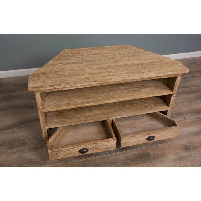 Reclaimed Teak White Wash Corner TV Cabinet - 8
