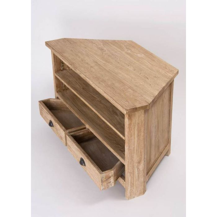 Reclaimed Teak White Wash Corner TV Cabinet - 1