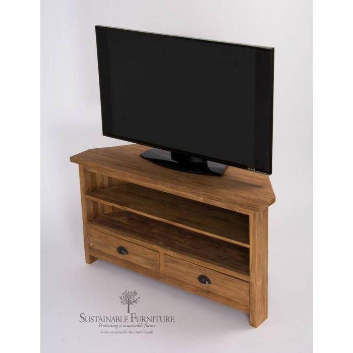 Reclaimed Teak Natural Corner TV Cabinet  - 4
