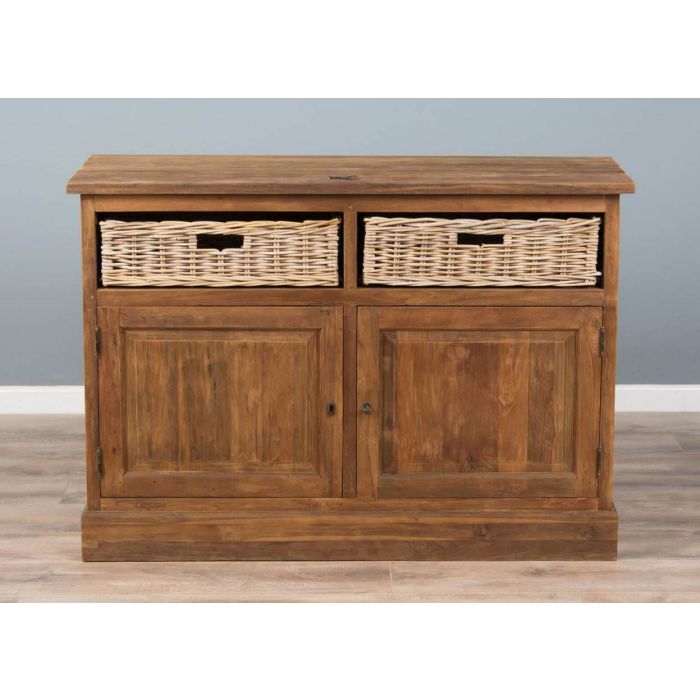 Reclaimed Teak Dresser with Natural Wicker Drawers - 1
