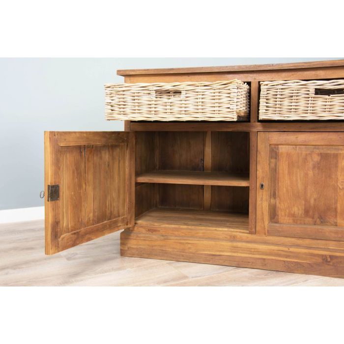 Reclaimed Teak Dresser with Natural Wicker Drawers - 6