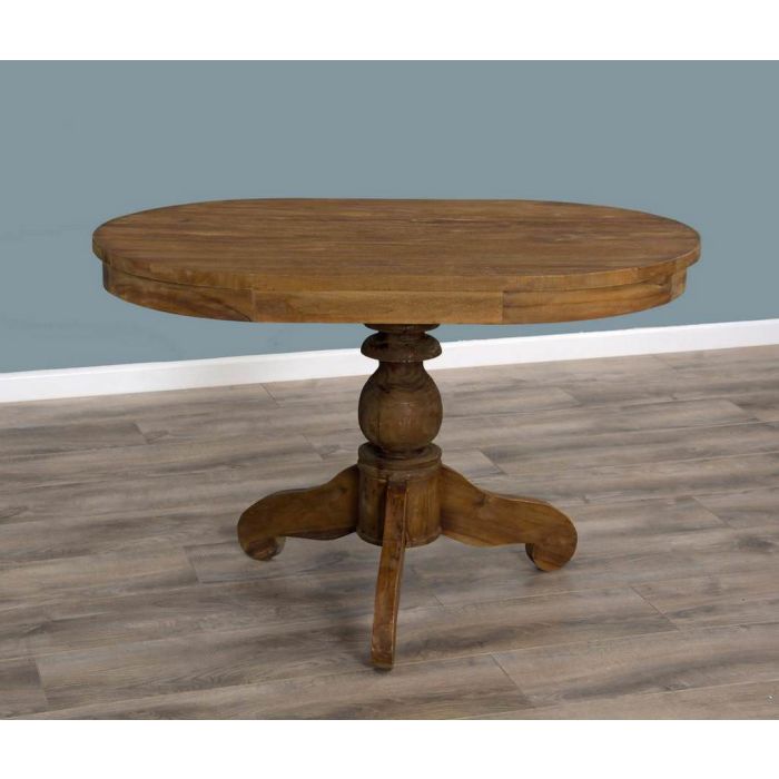 1.2m Reclaimed Teak Oval Pedestal Dining Table with 4 Stackable Zorro Chairs - 3