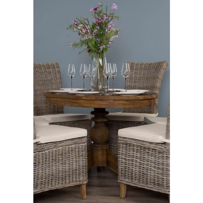 1.2m Reclaimed Teak Oval Pedestal Dining Table with 6 Latifa Dining Chairs  - 1