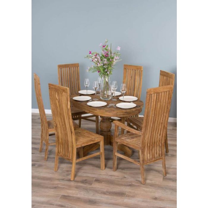 1.2m Reclaimed Teak Oval Pedestal Dining Table with 4 Vikka Dining Chairs & 2 Vikka Armchairs  - 1