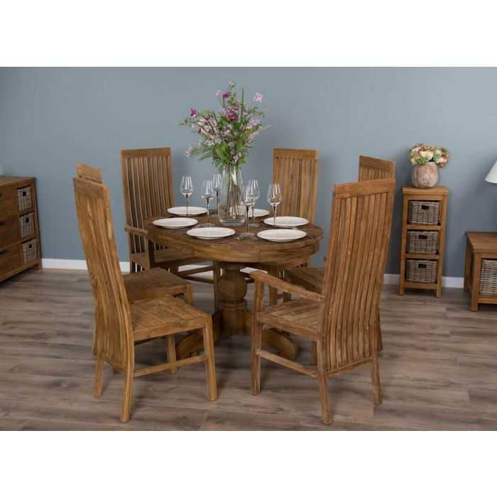 1.2m Reclaimed Teak Oval Pedestal Dining Table with 4 Vikka Dining Chairs & 2 Vikka Armchairs  - 2