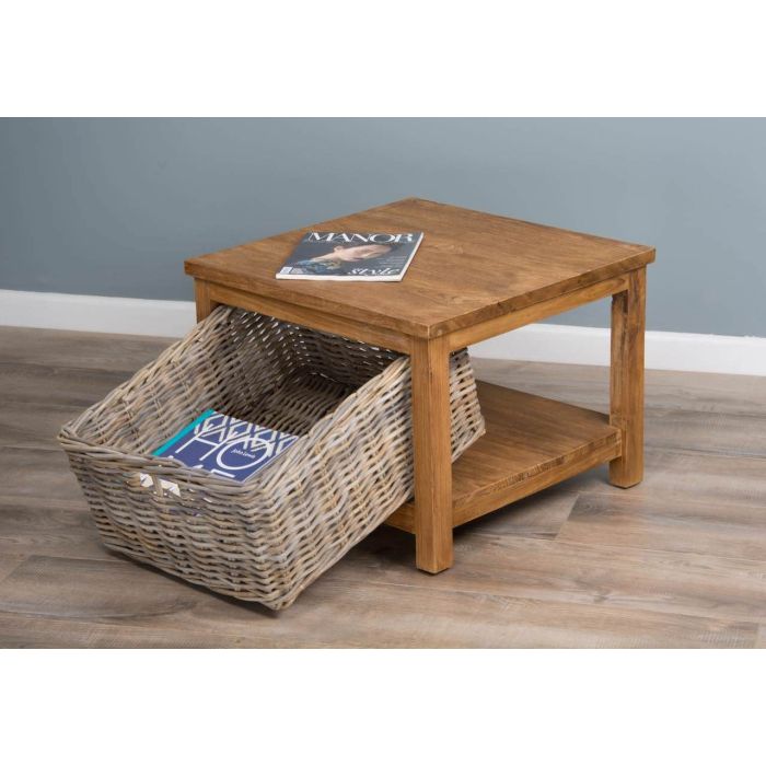 Reclaimed Teak Storage Unit with 1 Natural Wicker Basket - 3