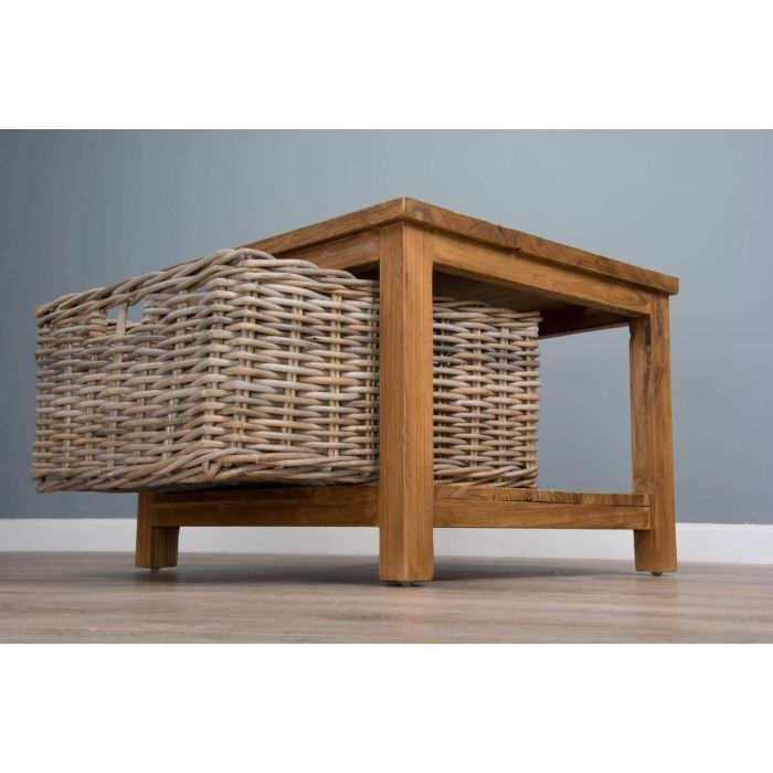 Reclaimed Teak Storage Unit with 1 Natural Wicker Basket - 4