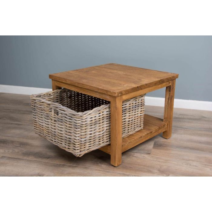 Reclaimed Teak Storage Unit with 1 Natural Wicker Basket - 2