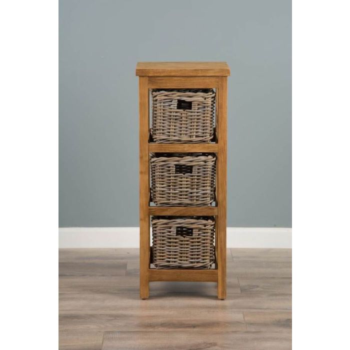 Reclaimed Teak Storage Unit with 3 Natural Wicker Baskets - 0