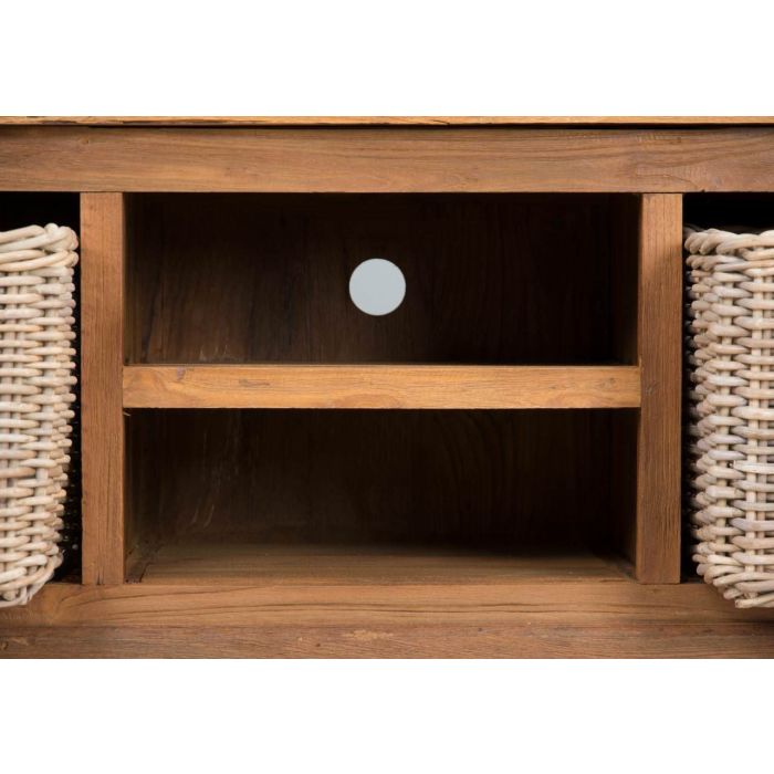 Reclaimed Teak TV Cabinet with Kubu Wicker Draws - 9