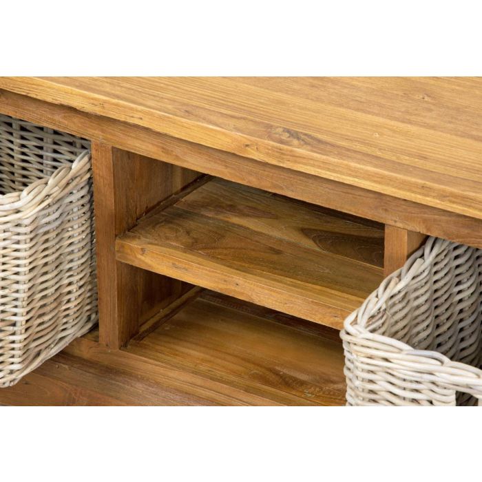 Reclaimed Teak TV Cabinet with Kubu Wicker Draws - 2