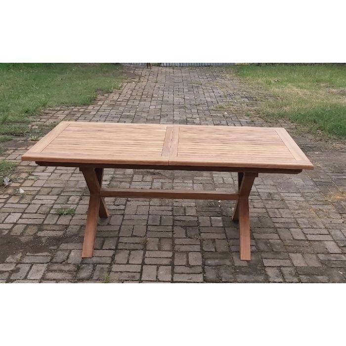1m x 1.8m-2.4m Teak Rectangular Cross Leg Extending Table - 2