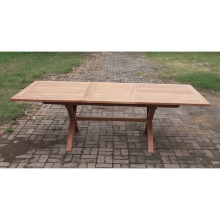 1m x 1.8m-2.4m Teak Rectangular Cross Leg Extending Table - 3