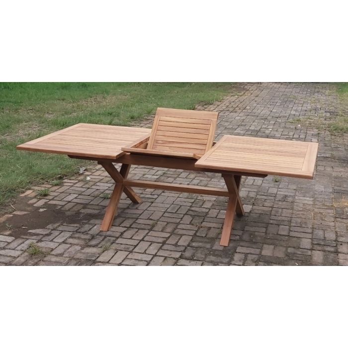 1m x 1.8m-2.4m Teak Rectangular Cross Leg Extending Table - 1