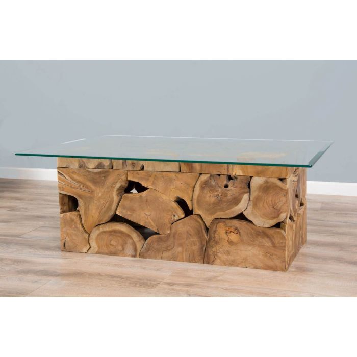 1.2m Reclaimed Teak Root Rectangular Block Coffee Table - 10