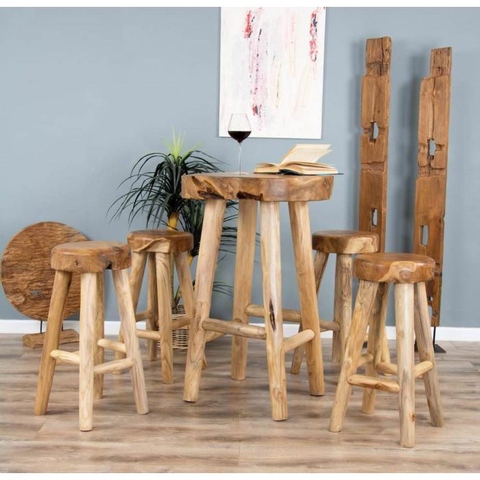 Alpine Chunky Teak Bar Table with 2 Bar Stools - 9